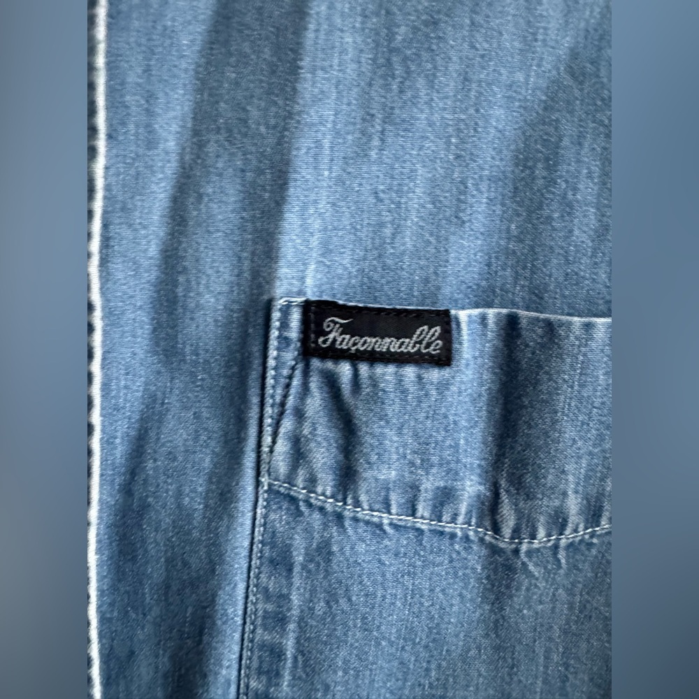 Façonnable Vintage Blue 100% Cotton Chambray Button Down Mens Shirt XS - Picture 2 of 3